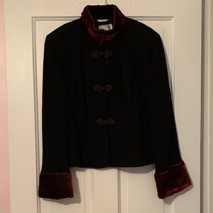 Cachet Black Blazer with Red Velvet Accents